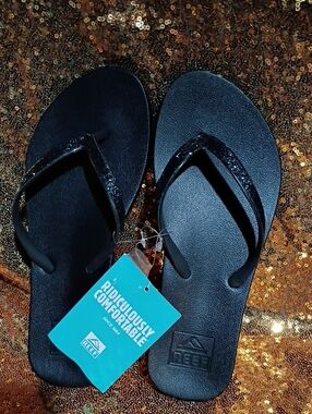 Reef Black Flip Flops with Sparkle Straps